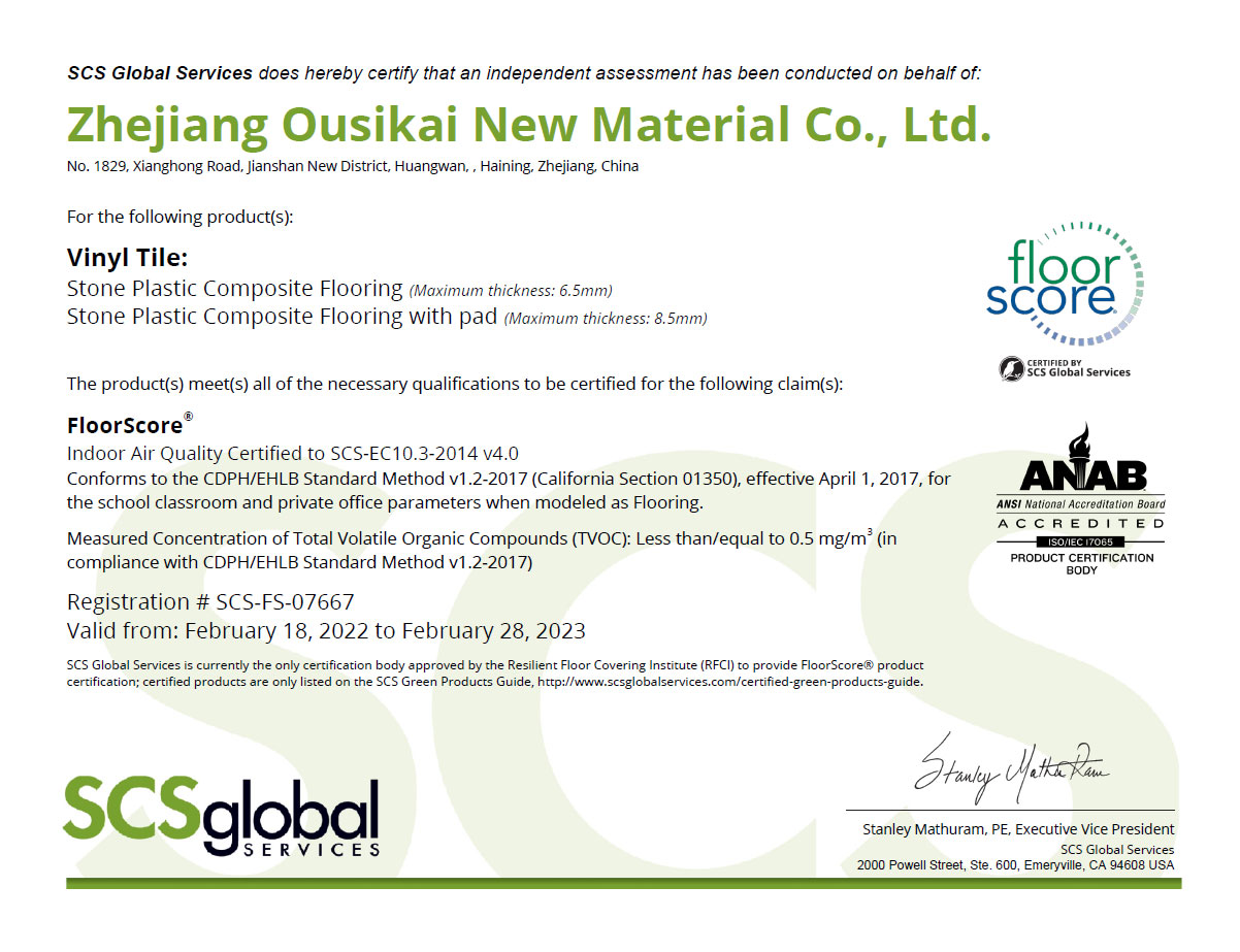 Dishoverflooring manufacture-certification-floorscore-report