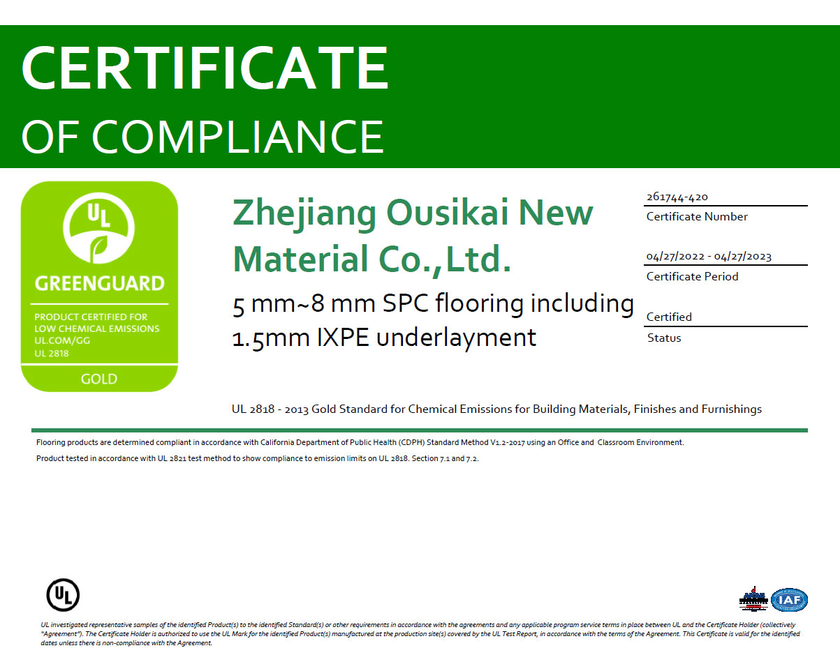 Dishoverflooring manufacture-certification-greenguard-gold-Report